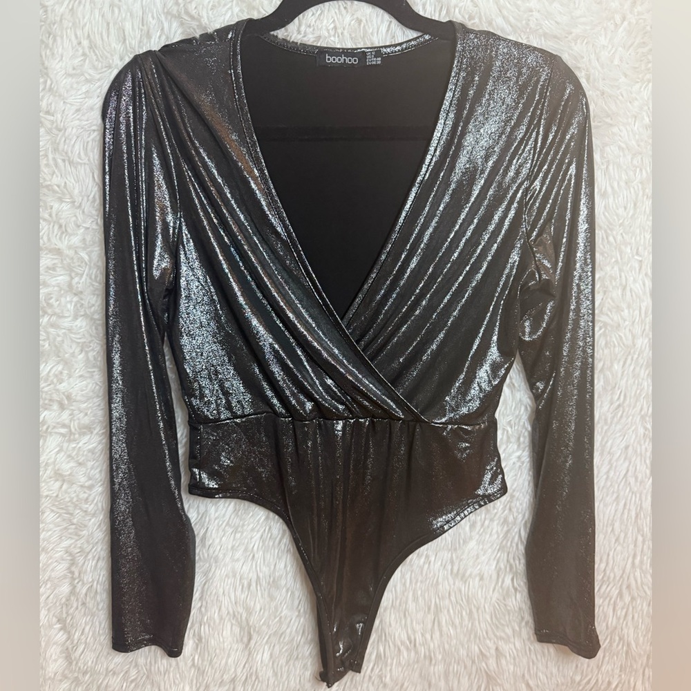 Boohoo Silver Wrap Bodysuit